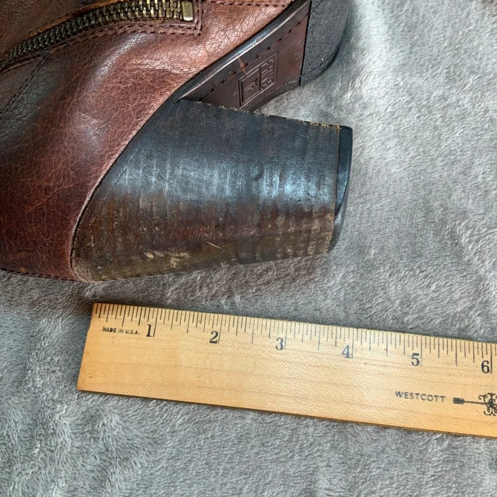 Frye Patty Artisan Zip Brown Leather Block Heel Ankle Boots 3476982 Womens 7.5 M